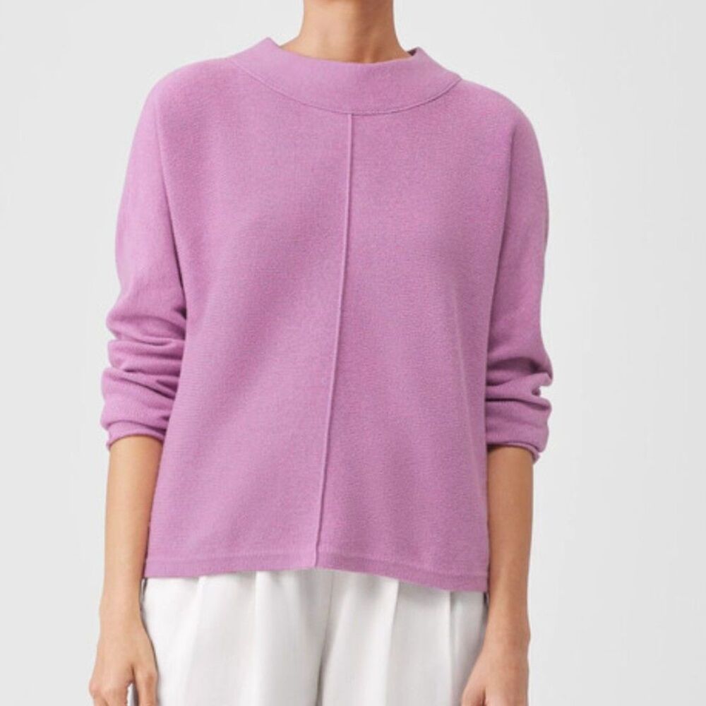 Eileen Fisher Cotton and Recycled Cashmere Mock Neck Top L